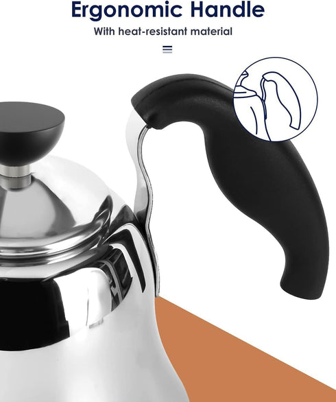 Tea Kettle for Stovetop, Barista's Choice Gooseneck Pour Over with Flow Control, Food Grade Stainless Steel Water Kettle, Tea Pot for Home & Kitch...