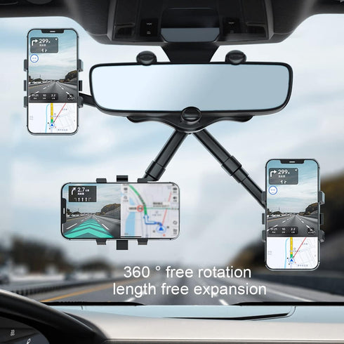 360°Rotatable and Retractable Car Phone Holder, Multifunctional Adjustable Mount, Universal Rearview Mirror Phone Holder for All Mobile Phones...