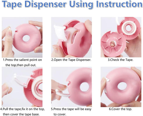 Candy Color Tape Dispenser, Small Cute Donut-Shaped Tape Organizer Desk for Home Office or School Supply (2Pcs Round)...