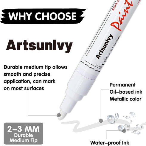 White Paint Pens marking pens Permanent Markers - 2 Pack Oil Based Waterproof Markers for Tire, Rubber,Wood, Rocks, Metal, Canvas,Plastic, Dark Su...