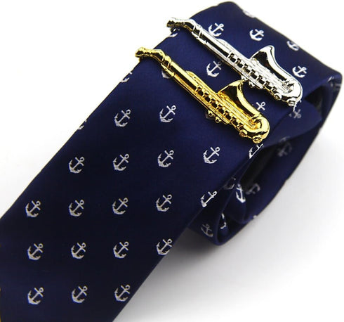 Saxophone Tie Clips Sax Tie Bar Tacks Mens Silver Golden Tone Music instrument Tie Clasps Musician Gifts...