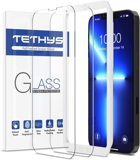 TETHYS 2 Pack Glass Screen Protector Compatible with iPhone 13 Pro Max 2021 6.7 Inch, Tempered Glass Film 9H Hardness HD Shield (Guidance Frame in...