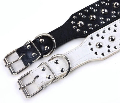 Studded Dog Collar, Leather Dog Collar for Medium Large Dogs Pitbull Doberman (M:17-20 inch, White)...