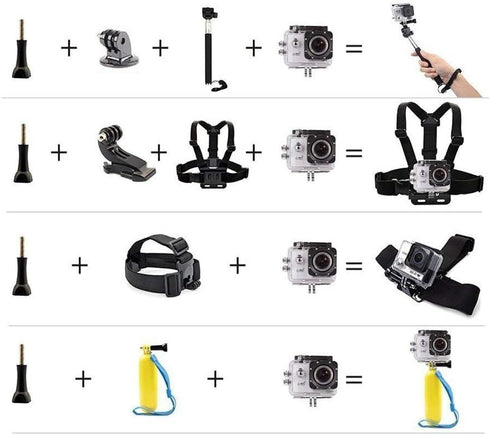 VVHOOY Universal Action Camera Accessories Bundle Head Chest Strap Mount/Selfie Stick/Floating Hand Grip Compatible with Dragon Touch/AKASO EK7000...
