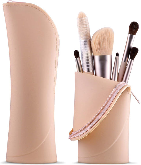Makeup Brush Holder Silicone Makeup Brush Organizer Travel Makeup Brush Bag Make up Brush Case Small Cute Cosmetic Bag Mini Makeup Pouch Holds up ...