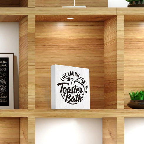 Live Laugh Toaster Bath Wood Sign, Funny Office Decor Signs, Cute Dark Humor Office Desk Accessories, Cubicle Table Shelf Decorations, Gifts for C...