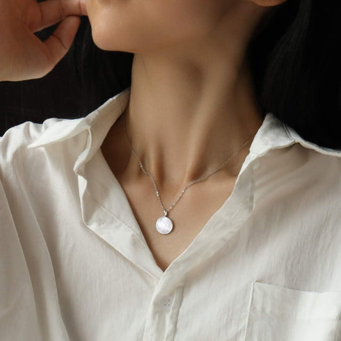 S.Leaf Sterling Silver Necklace - Dainty Mother of Pearl Choker with Pendant for Women...