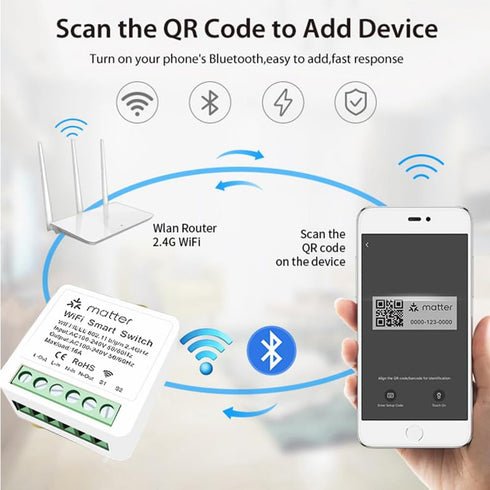 Matter Smart Switch 16A Mini WiFi Relay Module,DIY Wireless Light Switch Voice Control with Timer&Schedule for Home Automation,Work with Ewelink,H...