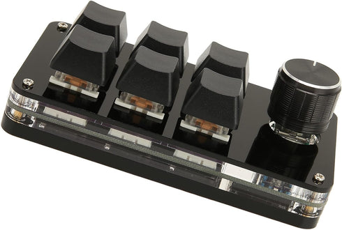 One Hand Macro Mechanical Keyboard, 6 Key Mini Keypad with Knob, DIY Programmable Keyboard for Gaming, Designers and Video Editors...