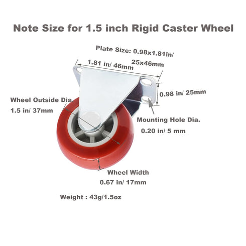 1.5 inch Rigid No-Swivel Plate Hard Rubber Caster Wheels for Furniture and Workbench 6 Packs(Free Screws)...