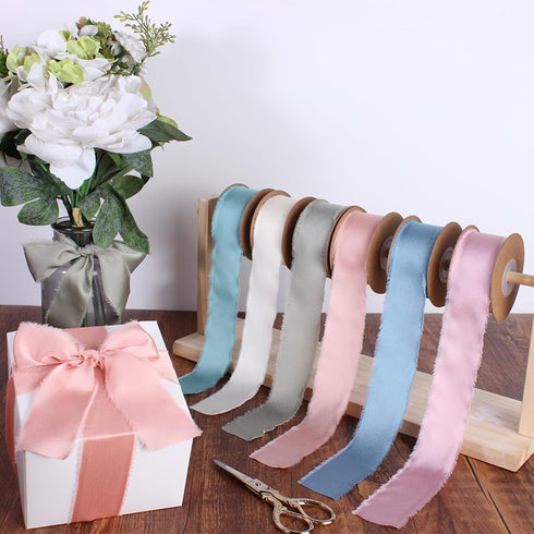 Yimi's Dream Handmade Fabric Ribbons, 1.5 inch x 20 Yard Rose Gold Satin Chiffon Ribbons with Frayed Edge for Wedding, Baby Shower, Christmas, Inv...