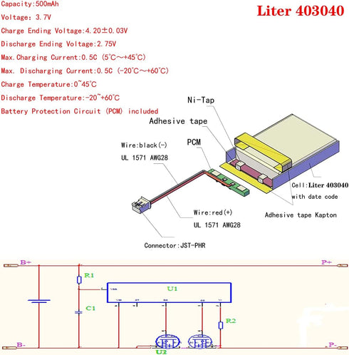 3.7V Lipo Battery 500mAh Rechargeable Lithium ion Polymer Battery 403040 Lithium Polymer ion Battery with JST Connector...