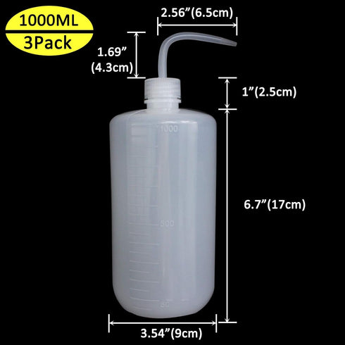 3Pcs 1000ml(33oz) Plastic Safety Lab Wash Bottle, Plastic Squeeze Bottle with Scale Labels and Narrow Mouth, Watering Bottle for Chemistry, Indust...