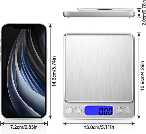 Digital Kitchen Scale with 2 Trays, Diyife 500g/0.01g High Precision Cooking Food Scale, Mini Gram Scale with LCD Display, 6 Units, Auto Off, Tare...