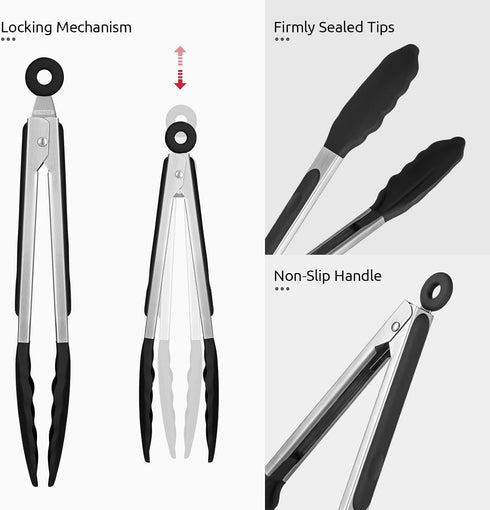 600ºF Heat Resistant Kitchen Tongs: U-Taste 9 inch Silicone Cooking Tong with Firm Sealed Non Stick Rubber Tips & Silicon Coated 18/8 Stainless St...