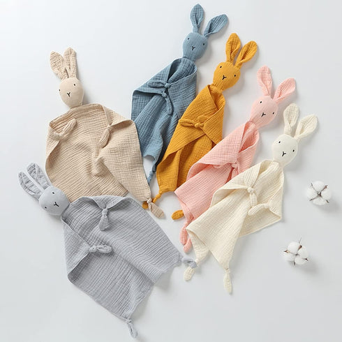 Organic Cotton Muslin Lovey Blanket, Organic Cotton Muslin Bunny & Lion Security Blanket Soft & Breathable Lovie Baby Gifts for Boys and Girls (Pi...