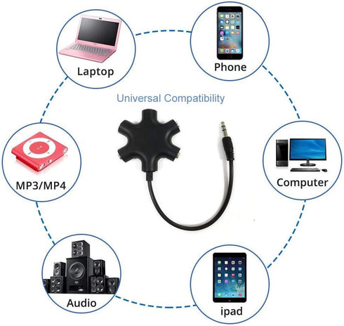 Headphone Splitter - 5 Ports for 3.5mm Devices 5 Ways Adaptor 3.5mm Audio Stereo Splitter Cable 3.5mm Male to 5 Port 3.5mm Female for Earphone and...