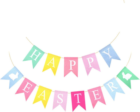 TUPARKA 2pcs Easter Banners, 'Happy Easter' Bunting Garland Decorations, Lightweight Hessian Banner, Pennant Shape, 2.5m Length, Ideal for Party, ...