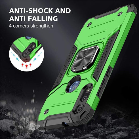HNHYGETE for Moto E Phone Case, Motorola E Case, with HD Screen Protector, Shockproof Tough Rugged Hard Rubber Bumper with 360 Rotation Ring Kicks...