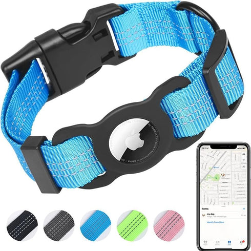 Airtag Dog Collars | Adjustable Nylon Reflective Dog Collar | Pet Collars with Apple Airtag Dog Collar Holder and Soft Breathable Neoprene Padding...