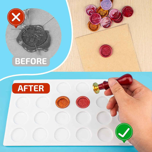 Yelsky Wax Seal Kit of 24-Cavity Wax Sealing Mat and 5 pcs(4 * 12 Stickers Dots per piece) Adhensive Wax Seal Stickers Dots for Craft Adhesive Wax...