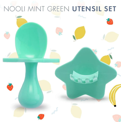 Elli&Nooli Baby Led Weaning Spoon & Fork Set - Mint Toddler Spoons & Forks - Ergonomic Grip Handles - Dishwasher Safe & Easy to Clean - Baby Feedi...