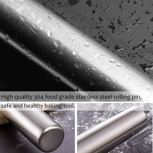 Stainless Steel Rolling Pin Professional French Metal Dough Roller 15.75" Kitchen Baking Tools Supplies For Pizza,Pasta,Cake,Pastry,Ravioli,Fondan...