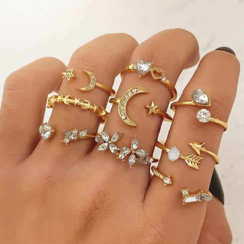 FUTIMELY Boho Retro Stackable Rings Sets for Women,Knuckle Joint Finger Nail Ring Sets Vintage Crystal Moon Flower Arrow Midi Rings Pack...