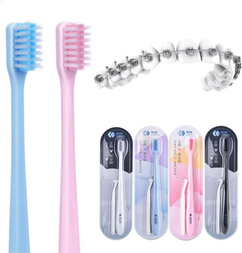 Y-Kelin V-Shaped Orthodontic Toothbrush for Braces Brackets 4 Count (Pack of 1) Soft Bristle with Inter Dental Brush...