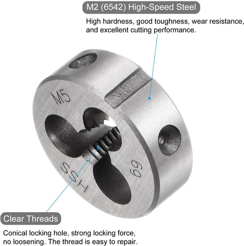 uxcell Round Threading Dies, Metric M5 x 0.8 Thread (Right Hand), High Speed Steel (HSS) Screw Cutting Die Repair Tool...