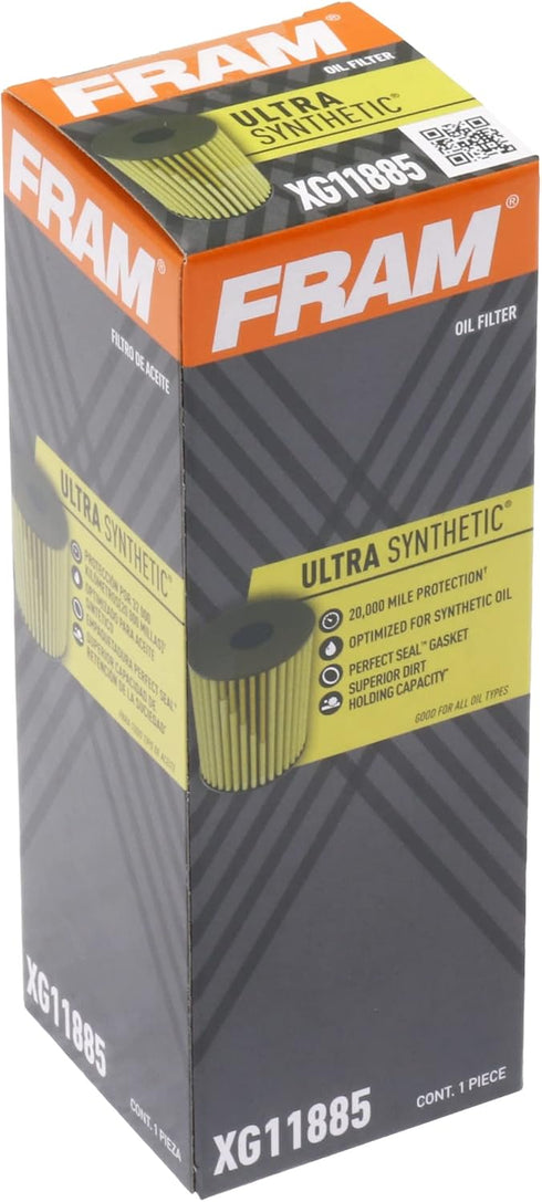 FRAM Ultra Synthetic Automotive Replacement Oil Filter, Designed for Synthetic Oil Changes Lasting up to 20k Miles, XG11885 with SureGrip (Pack of...