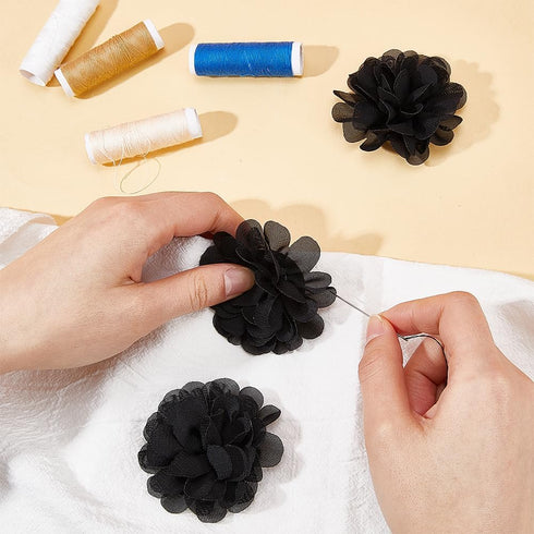 GORGECRAFT 12Pcs 3D Chiffon Flower Black Mesh Fabric Flowers Sewing Fabric Appliques Headband Embellishments Ornament Accessories Chiffon Lace Flo...