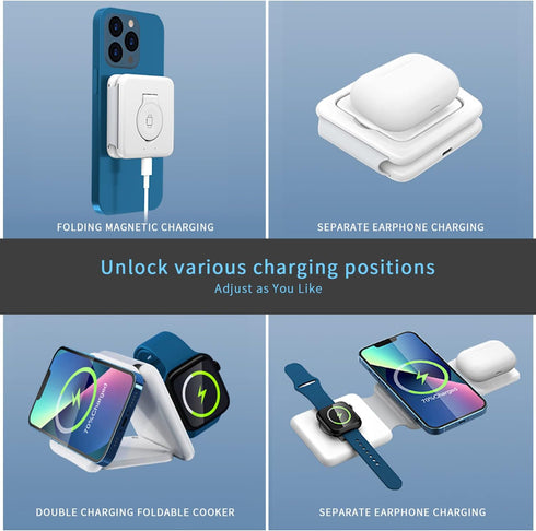 Wireless Charger 3 in 1,Foldable Charging Station,Magnetic Wireless Charging Pad Compatible with iPhone 15/14/13/12 Pro Max Plus,Apple Watch,AirPo...