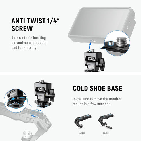 NEEWER Camera Monitor Mount with Cold Shoe (2 Pack), Anti Twist 1/4" Screw for 5" & 7" Field Monitor Compatible with Atomos Ninja V, 360° Swivel &...