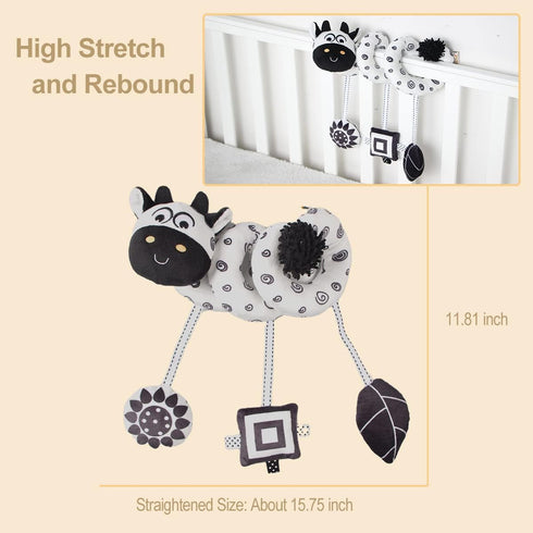 Baby Hanging Stroller Toy, Animal Spiral Plush Circle Activity Car Seat Travel Toys, Black and White Squeak Early Educational Toy for Newborn Boys...