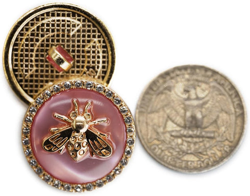 20 pcs Pink Resin Electroplated Bee Metal Shank Sewing Coat Buttons -25mm -1"...