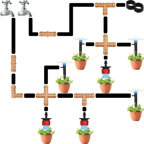 12-Pack Drip Irrigation Barbed Cross Connectors, 1/2 Inch Drip Line 4 Way Couplings for 1/2" Drip Irrigation Tubing, Barbed 4-Way Connectors for D...