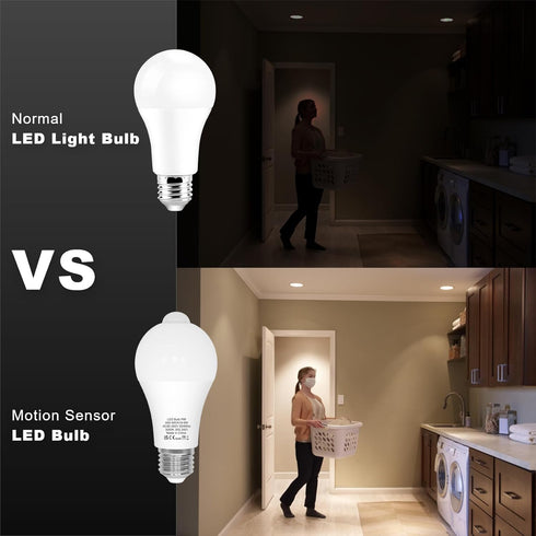 ORALUCE Motion Sensor Light Bulbs Indoor Outdoor 60 watt Equivalent, A19 E26 9W Motion Activated LED Bulb 6000K Cool White, Motion Sensor Light fo...
