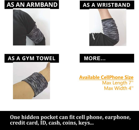 Large Armband Wristband for Cellphone Key Airpod - Sleeve Holder Pouch Case Strap Fits iPhone 6 6S 7 8 Plus X XR XS 11 12 13 14 15 Max Android Wal...