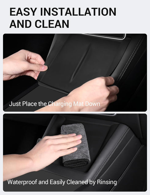 BASENOR 2024 Newest Tesla Model 3 Highland Center Console Wireless Charger Mat Silicone Cover Wireless Charging Phone Pad for Tesla Interior Acces...