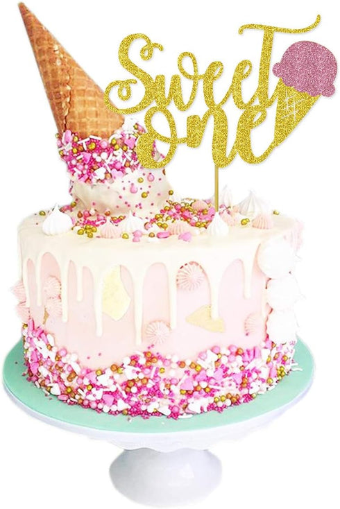 Ice Cream Sweet One Cake Topper Double-Sided Glitter for Babies' Ice Cream First Birthday Party Supplies Decorations...