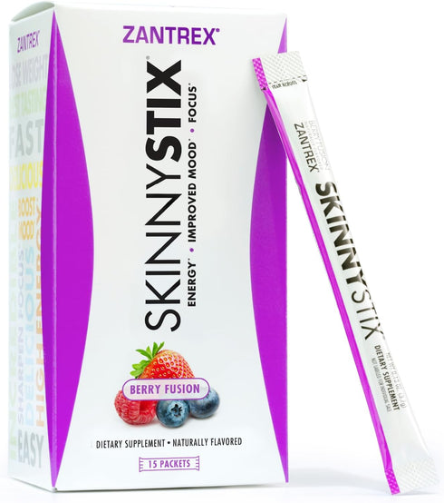 SkinnyStix Energy Drink Mix + Antioxidants. Heightens Focus, and Offers Incredible Energy, Delicious 10-Calorie Packets – 15 Packets, Berry Fusion...
