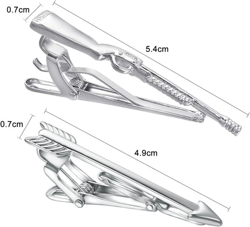 2Pcs Hunting Tie Clip Set for Men Unique Silver Gun Sword Arrow Tie Bar Personalized Fathers Day Birthday Jewelry Gift...