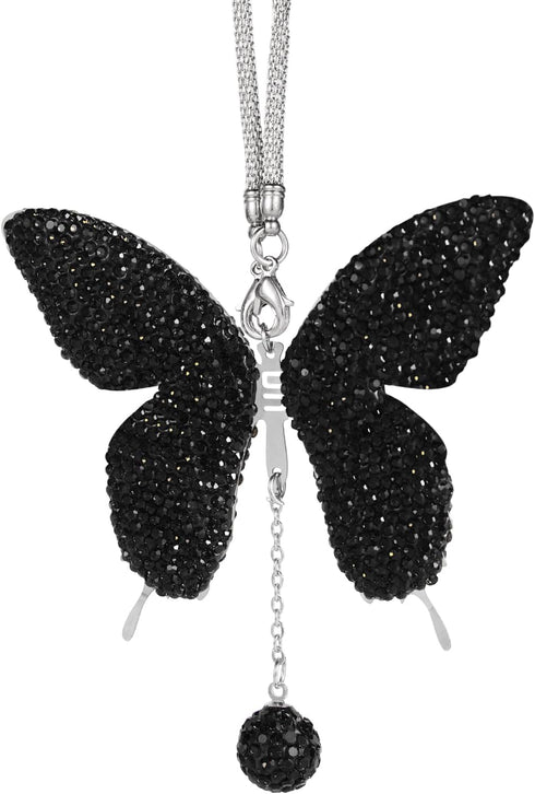 Butterfly Car Hanging Ornament, Elegant Rhinestone Car Mirror Charm Aesthetic Car Pendant for Rear View Mirror for Women (Black)...