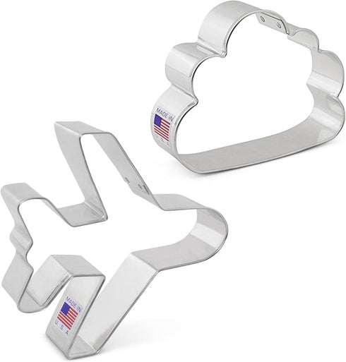 Air Travel and Flying Cookie Cutters 2-Pc Set Made in USA by Ann Clark, Airplane, Cloud...