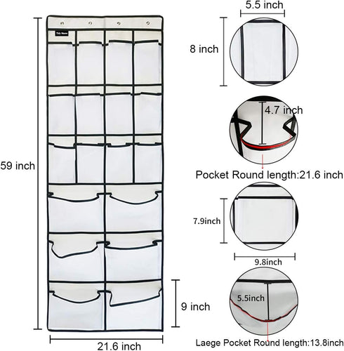 1 Pack Extra Large Hanging Over Door Shoe Organizers, Hanging Storage Shoe Rack for Closet, with 4+4 Hooks Shoes Holder for Closet Bedroom, 12+6Po...