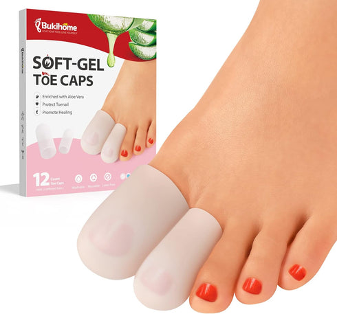 Silicone Toe Protectors - 12 Pack Gel Toe Sleeves Toe Protectors - Toe Caps with Aloe Vera Essential Oils - Toe Cushions for Pain Relief, Toe Prot...