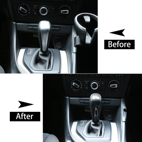 ABS Carbon Fiber Compatible with BMW E90 Carbon Fiber Pattern Gear Shift Knob Cover Trim, Carbon Fiber Style ABS Gear Shift Head Cover Compatible ...