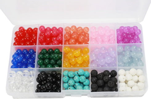 PAMIR TONG 440pcs 8mm Natural Chalcedony Beads Kits Gemstone Jade Glass Beads Round Loose Beads DIY Smooth Beads for Bracelet Necklace Jewelry Mak...