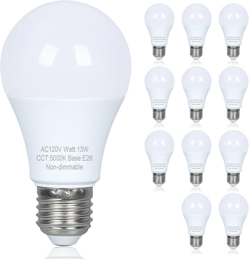 12 Pack LED Light Bulbs 100 watt Equivalent, Efficient 13W, Daylight White 5000K, E26 Medium Base, A19 Standard Light Bulbs, 120V, Non-Dimmable...